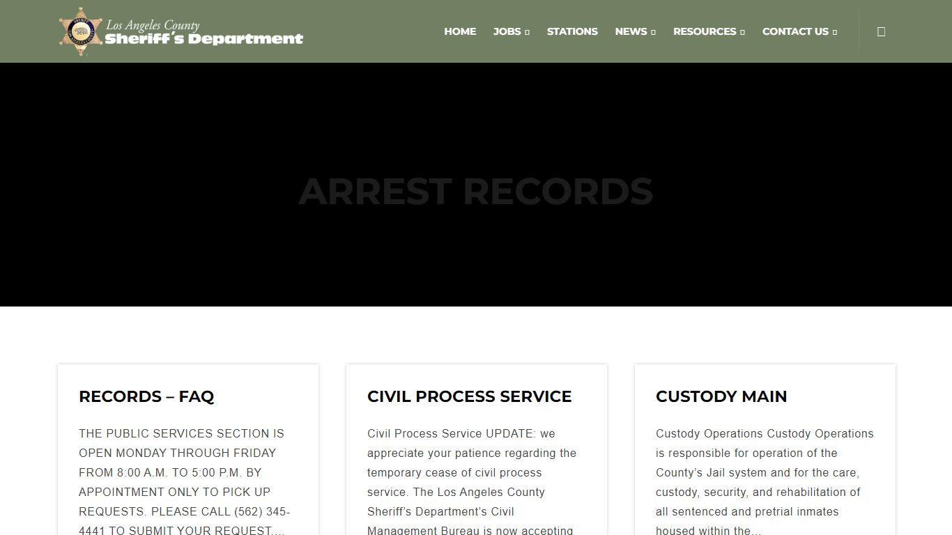 Arrest records - Los Angeles County Sheriff's Department